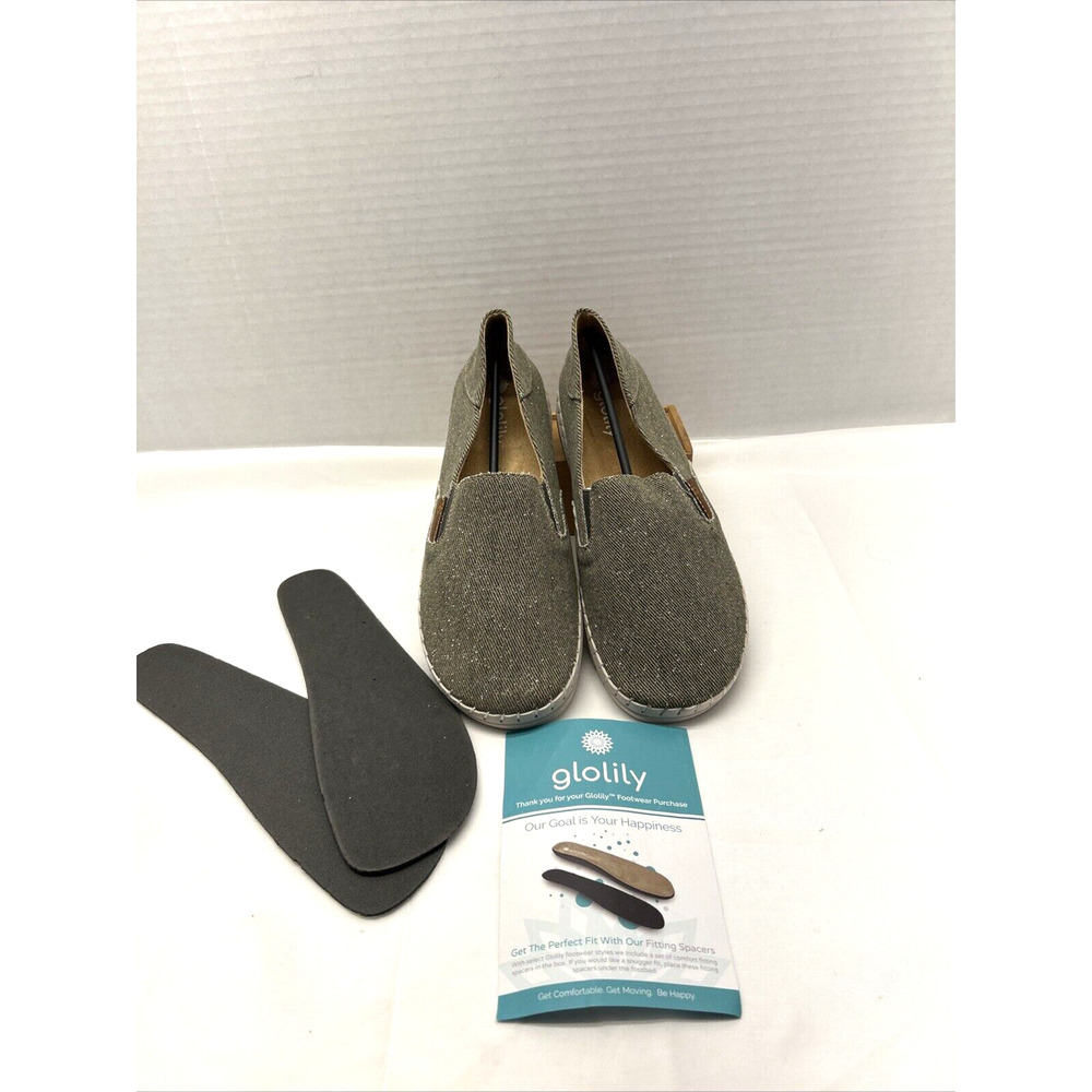 Glolily Elle Canvas Light Olive Sparkle Slip On Sneaker Women Size 9 M New